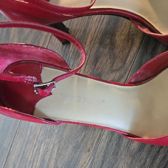 WESTIES Red Leather Upper Ankle Strap Pointed Toe Heels NWOT/SIZE 10M - Picture 5 of 8
